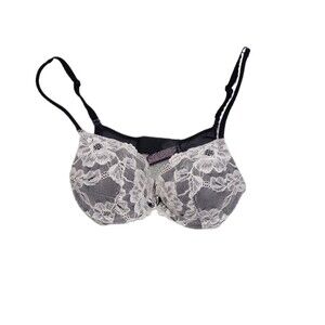 Victoria's Secret Body by Victoria Black & White Lace Push-Up Bra 34B coquette